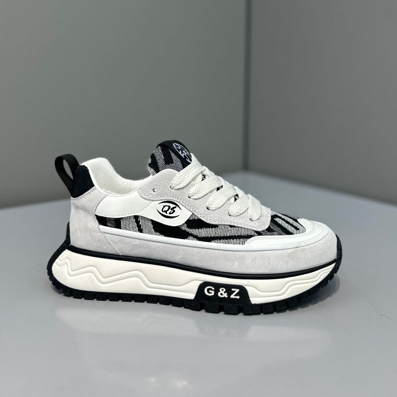 Fashion Chunky Sneakers for Men & Women – Retro Pattern Platform Casual Shoes with Thick Sole