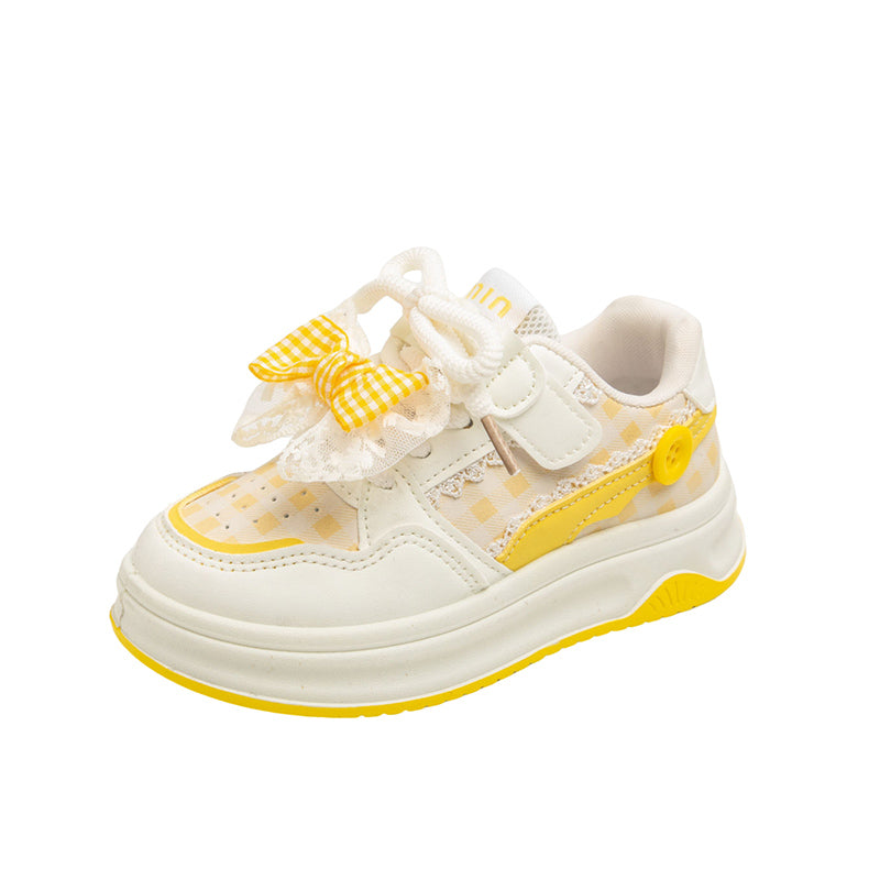Toddler Girls Sneakers with Bow – Lightweight Breathable Kids Shoes with Velcro Closure
