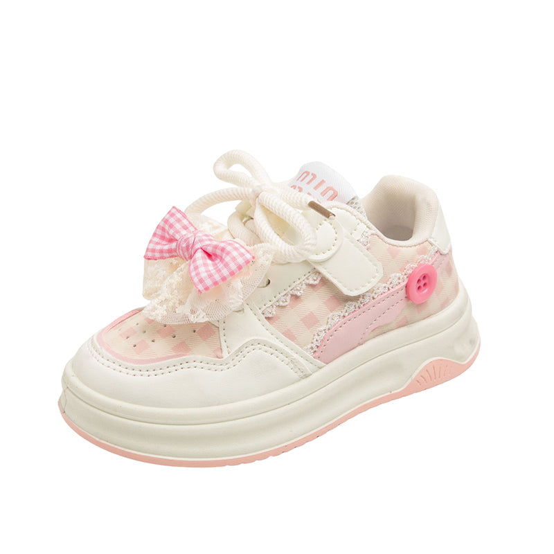 Toddler Girls Sneakers with Bow – Lightweight Breathable Kids Shoes with Velcro Closure