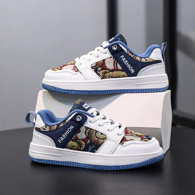 Teen Casual Low-Top Sneakers with Tapestry Panels – Youth Street Style Everyday Shoes