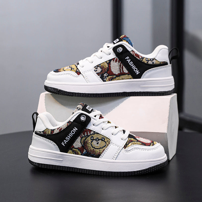 Teen Casual Low-Top Sneakers with Tapestry Panels – Youth Street Style Everyday Shoes