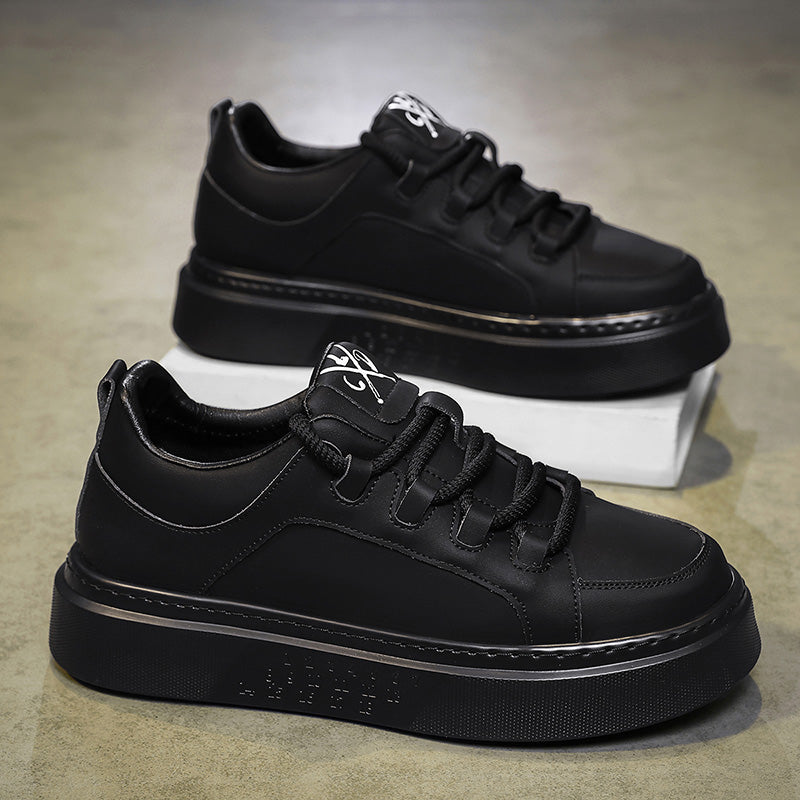 Minimalist Number-Embossed Platform Sneakers Lace-Up Casual Daily Shoes