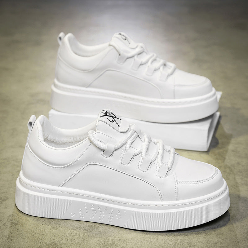 Minimalist Number-Embossed Platform Sneakers Lace-Up Casual Daily Shoes