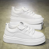 Minimalist Number-Embossed Platform Sneakers Lace-Up Casual Daily Shoes