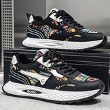 Men’s Retro Ethnic Pattern Sneakers – Lightweight Cushioned Casual Running Shoes