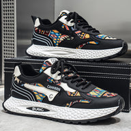 Men’s Retro Ethnic Pattern Sneakers – Lightweight Cushioned Casual Running Shoes