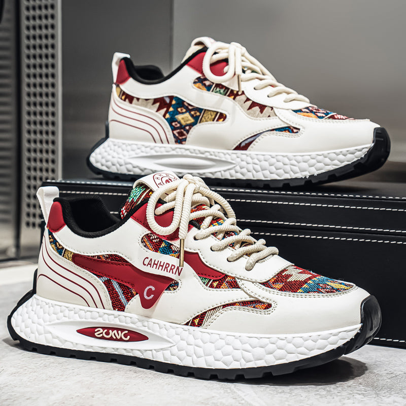 Men’s Retro Ethnic Pattern Sneakers – Lightweight Cushioned Casual Running Shoes