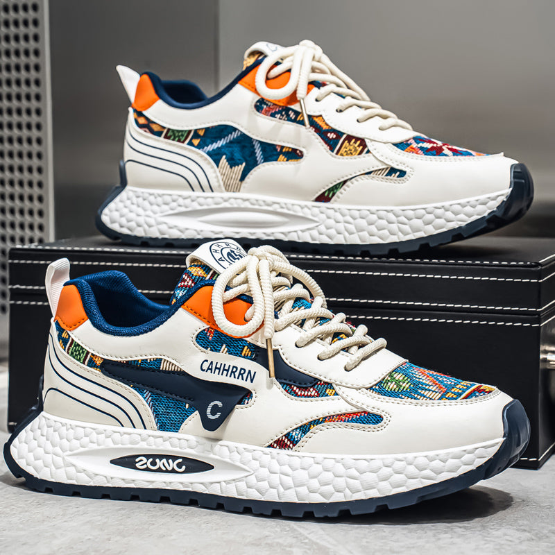 Men’s Retro Ethnic Pattern Sneakers – Lightweight Cushioned Casual Running Shoes