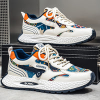 Men’s Retro Ethnic Pattern Sneakers – Lightweight Cushioned Casual Running Shoes