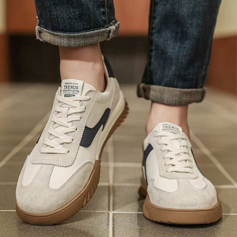 Men’s Casual Leather Sneakers – Retro Low-Top Comfort Shoes for Daily Wear