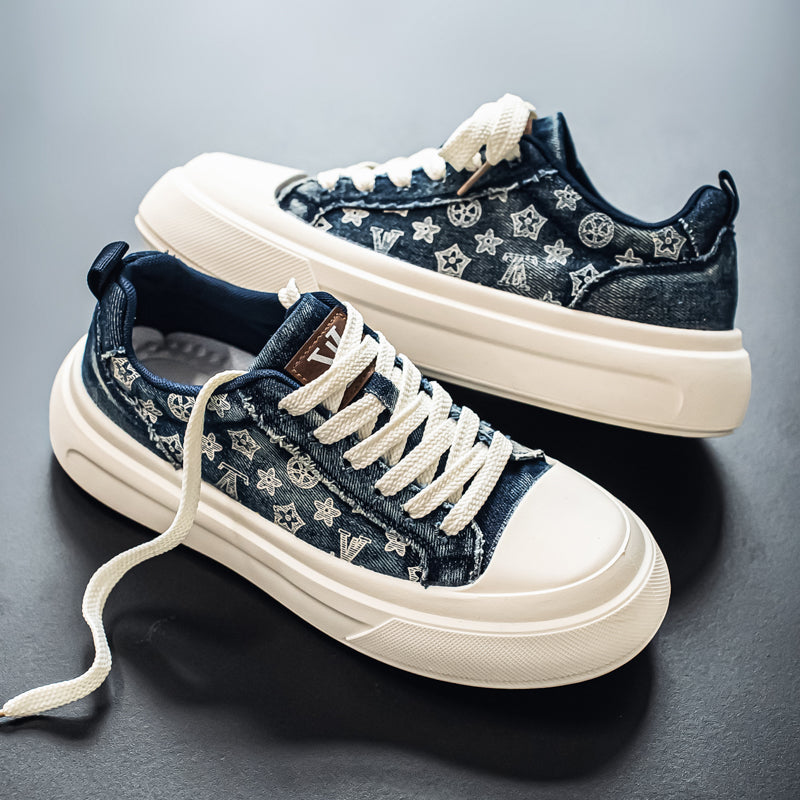Monogram Print Platform Sneakers Casual Low-Top Canvas Shoes