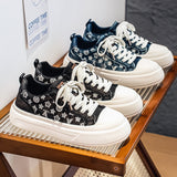 Monogram Print Platform Sneakers Casual Low-Top Canvas Shoes