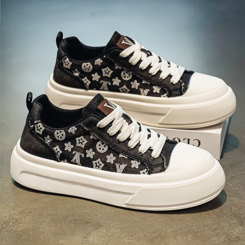 Monogram Print Platform Sneakers Casual Low-Top Canvas Shoes