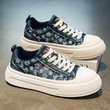 Monogram Print Platform Sneakers Casual Low-Top Canvas Shoes