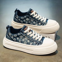 Monogram Print Platform Sneakers Casual Low-Top Canvas Shoes