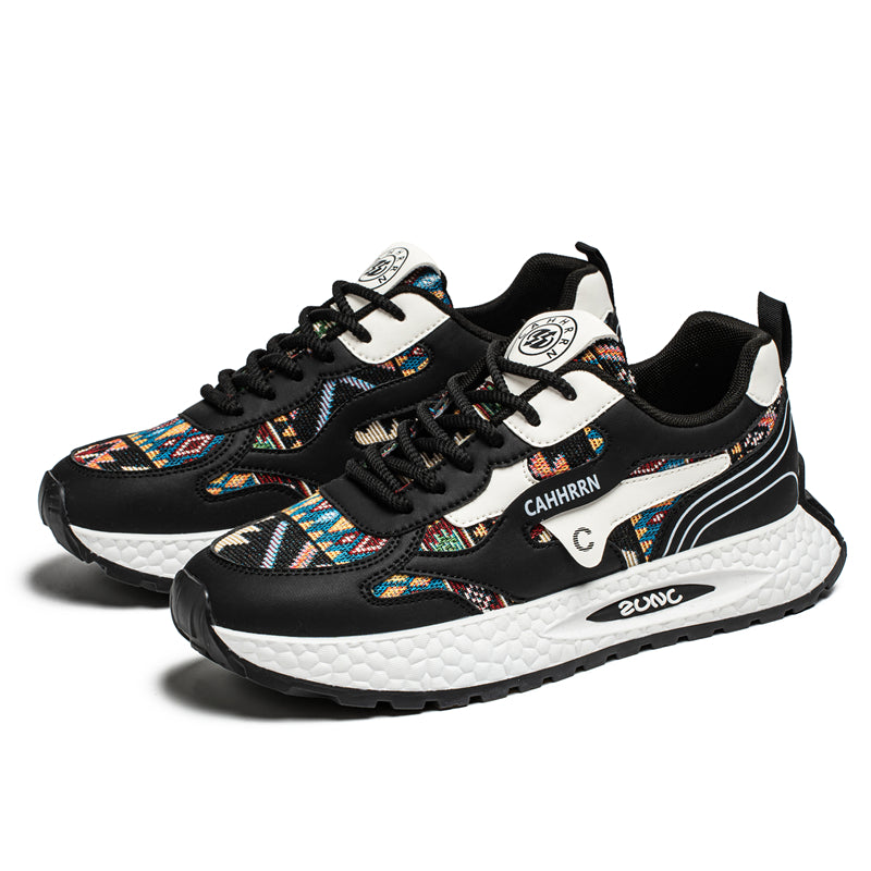 Men’s Retro Ethnic Pattern Sneakers – Lightweight Cushioned Casual Running Shoes