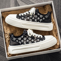 Monogram Print Platform Sneakers Casual Low-Top Canvas Shoes