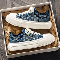 Monogram Print Platform Sneakers Casual Low-Top Canvas Shoes