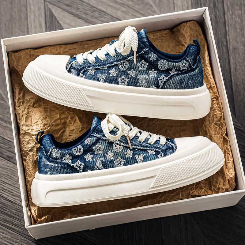 Monogram Print Platform Sneakers Casual Low-Top Canvas Shoes