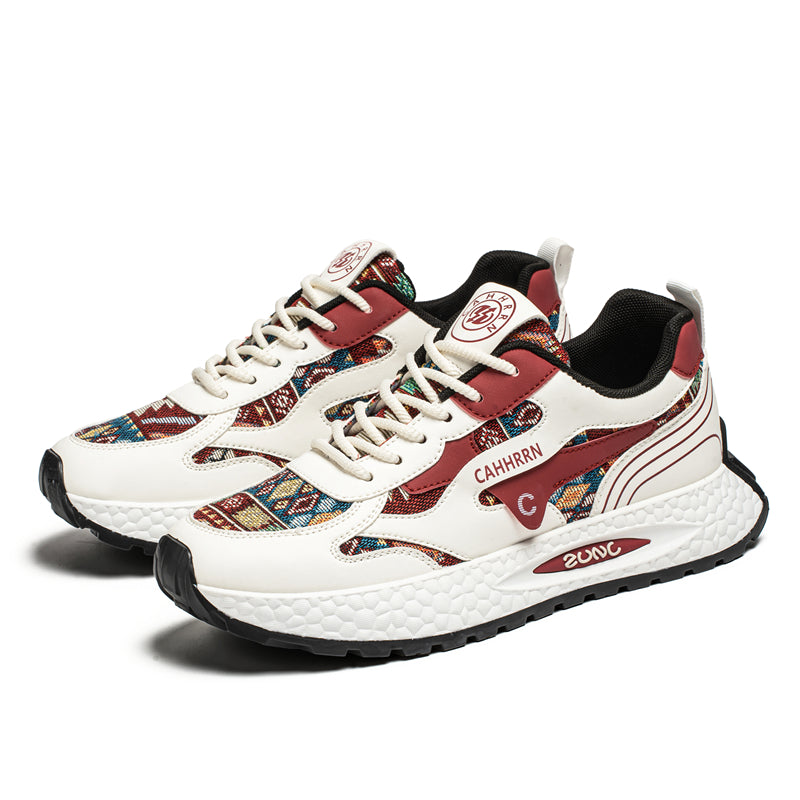 Men’s Retro Ethnic Pattern Sneakers – Lightweight Cushioned Casual Running Shoes