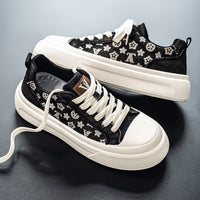 Monogram Print Platform Sneakers Casual Low-Top Canvas Shoes