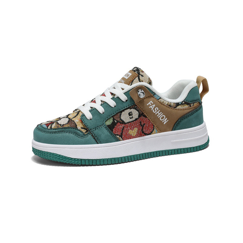 Teen Casual Low-Top Sneakers with Tapestry Panels – Youth Street Style Everyday Shoes
