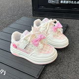 Toddler Girls Sneakers with Bow – Lightweight Breathable Kids Shoes with Velcro Closure