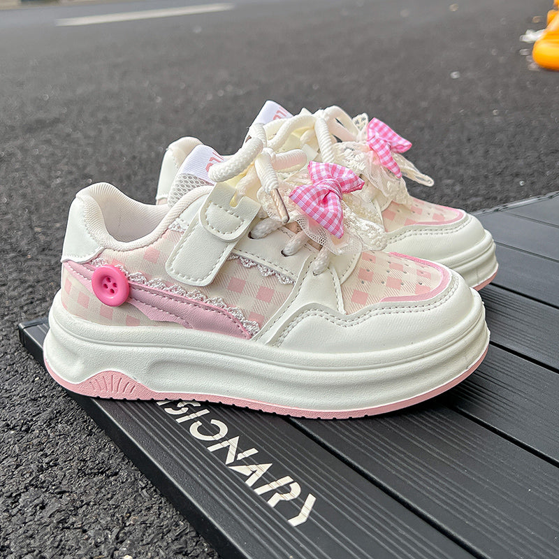 Toddler Girls Sneakers with Bow – Lightweight Breathable Kids Shoes with Velcro Closure