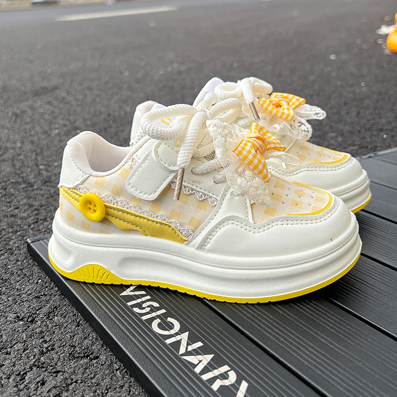 Toddler Girls Sneakers with Bow – Lightweight Breathable Kids Shoes with Velcro Closure