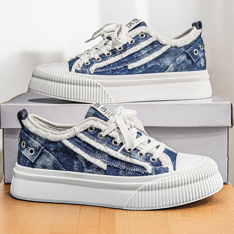 Men & Women Casual Platform Canvas Sneakers – Retro Denim Style, Thick Sole Comfort Shoes