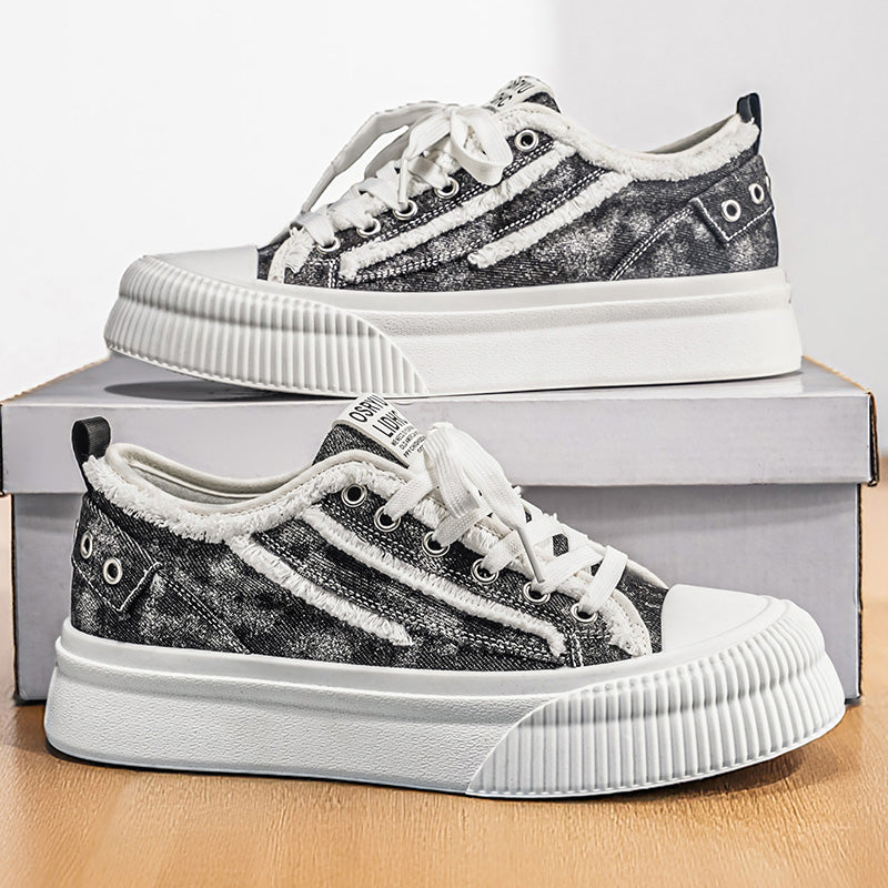 Men & Women Casual Platform Canvas Sneakers – Retro Denim Style, Thick Sole Comfort Shoes