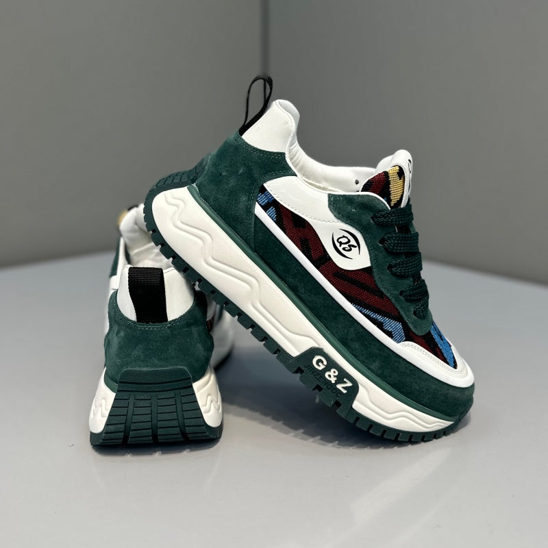 Fashion Chunky Sneakers for Men & Women – Retro Pattern Platform Casual Shoes with Thick Sole