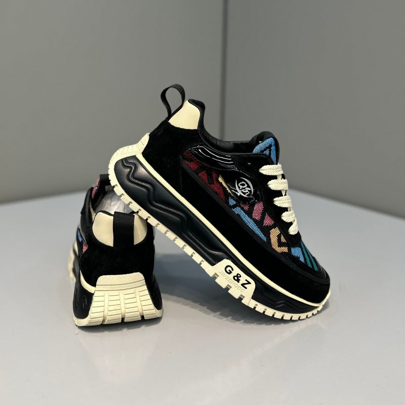 Fashion Chunky Sneakers for Men & Women – Retro Pattern Platform Casual Shoes with Thick Sole