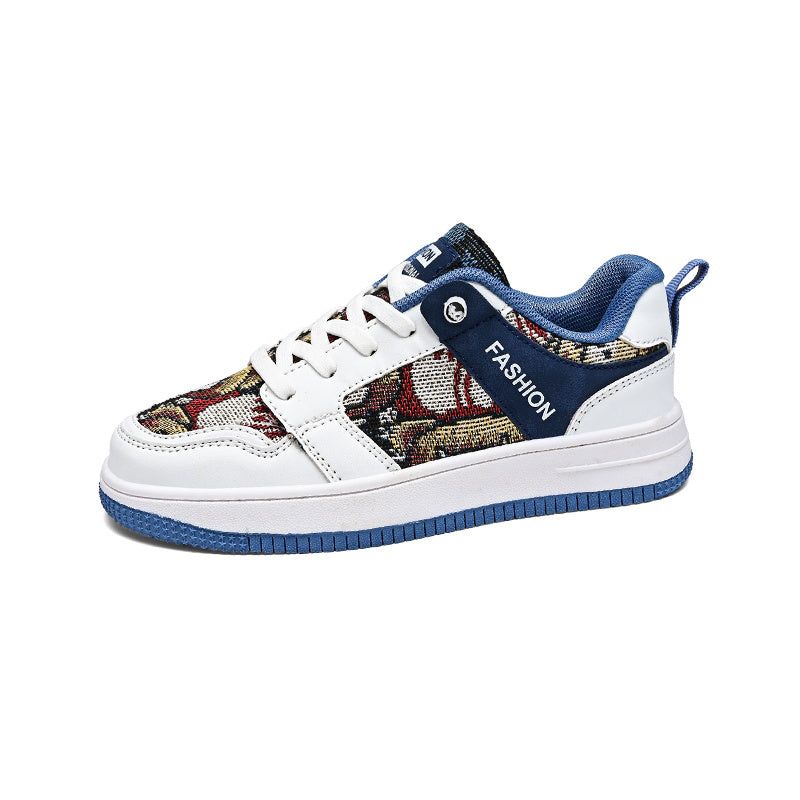 Teen Casual Low-Top Sneakers with Tapestry Panels – Youth Street Style Everyday Shoes