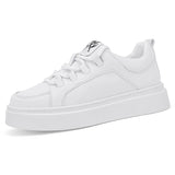 Minimalist Number-Embossed Platform Sneakers Lace-Up Casual Daily Shoes