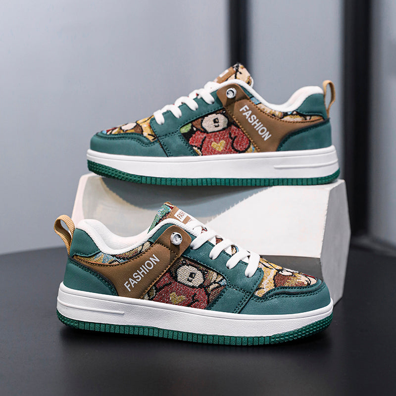 Teen Casual Low-Top Sneakers with Tapestry Panels – Youth Street Style Everyday Shoes