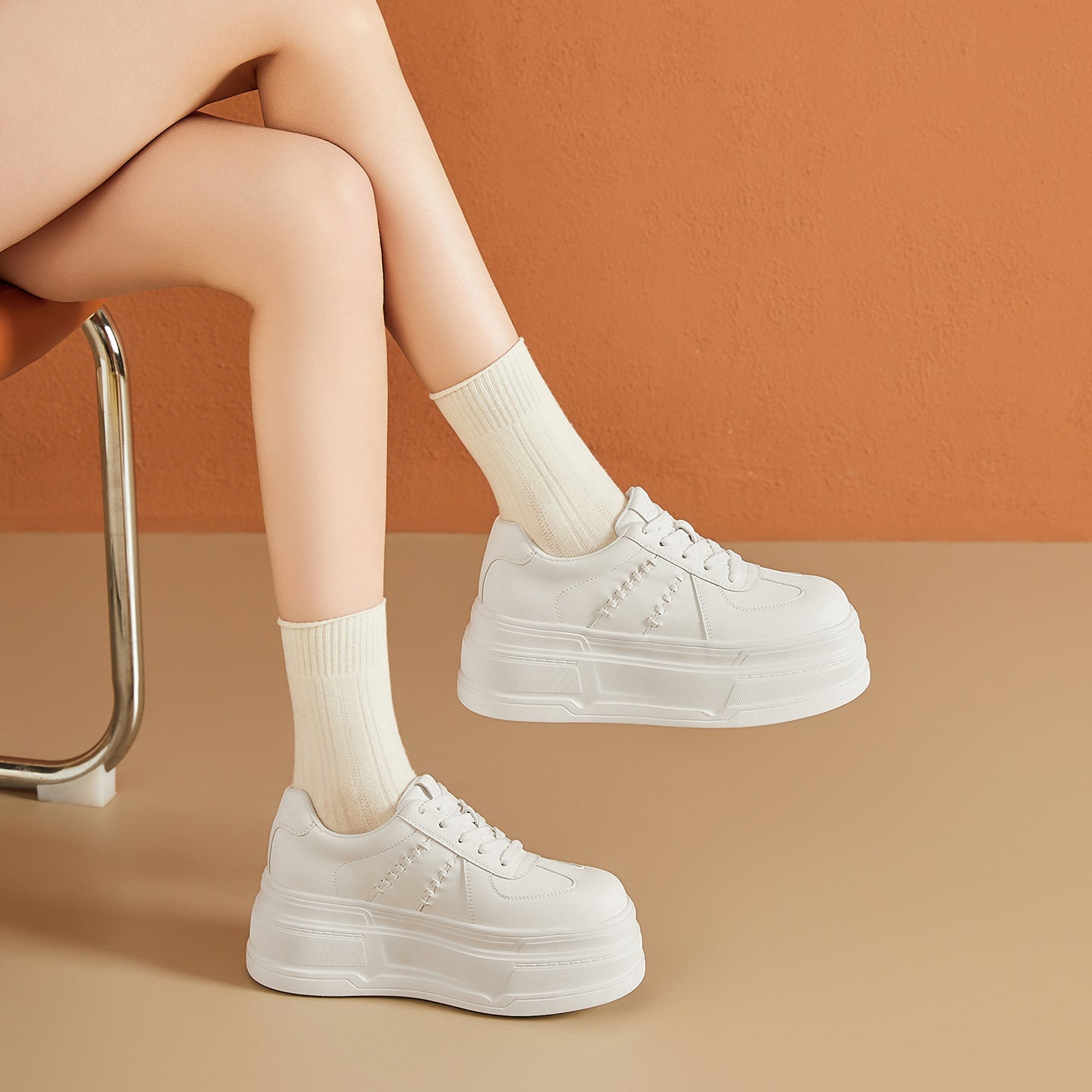 Women’s All-White Platform Sneakers – Minimalist Everyday Comfort Shoes  Clean look. Extra height. Everyday comfort.