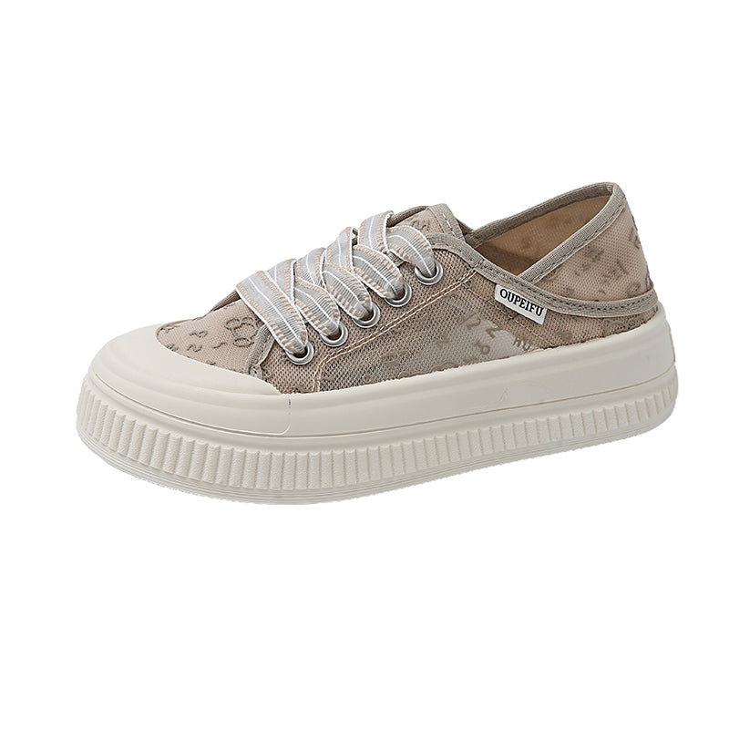 Women’s Platform Canvas Sneakers – Breathable Lace-Up Casual Shoes with Thick Sole