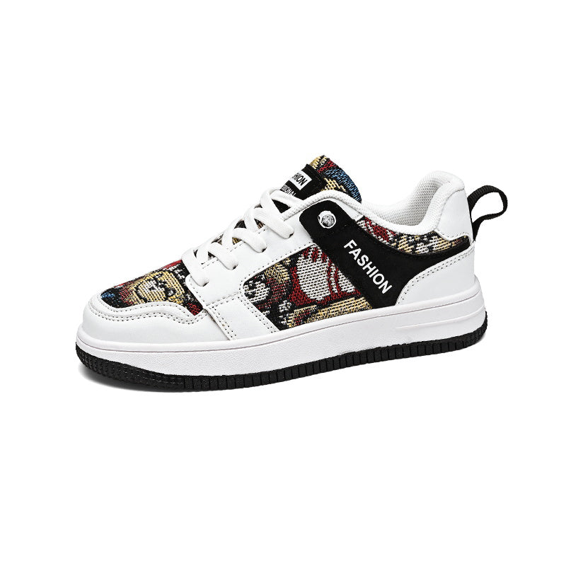 Teen Casual Low-Top Sneakers with Tapestry Panels – Youth Street Style Everyday Shoes