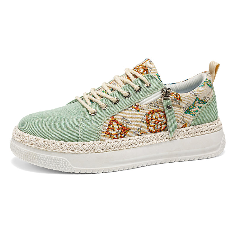 Men & Women Casual Ethnic Style Sneakers – Lightweight Lace-Up Comfort Shoes for Daily Wear