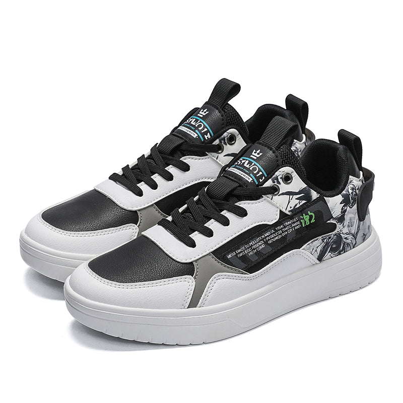 Men’s Fashion Chunky Sneakers – Casual Street Style Shoes with Graphic Panels & Cushioned Sole
