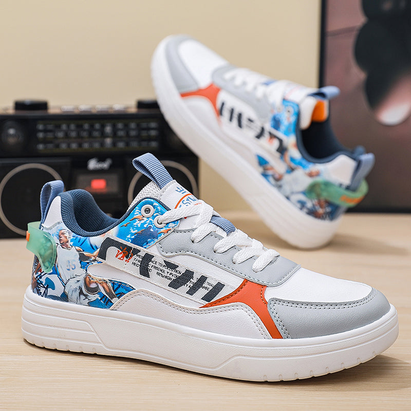 Men’s Fashion Chunky Sneakers – Casual Street Style Shoes with Graphic Panels & Cushioned Sole