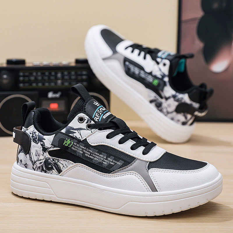 Men’s Fashion Chunky Sneakers – Casual Street Style Shoes with Graphic Panels & Cushioned Sole