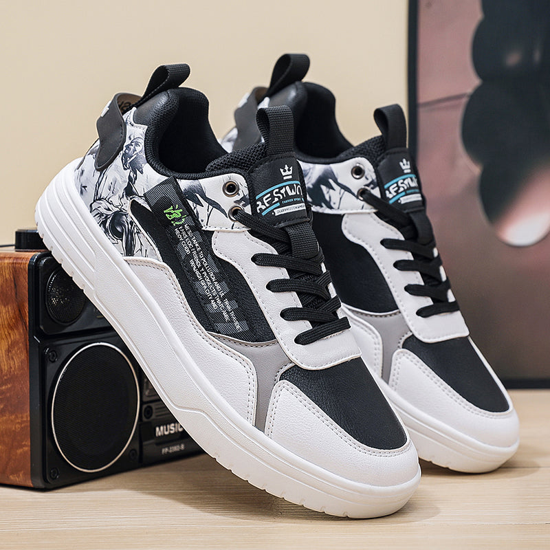 Men’s Fashion Chunky Sneakers – Casual Street Style Shoes with Graphic Panels & Cushioned Sole