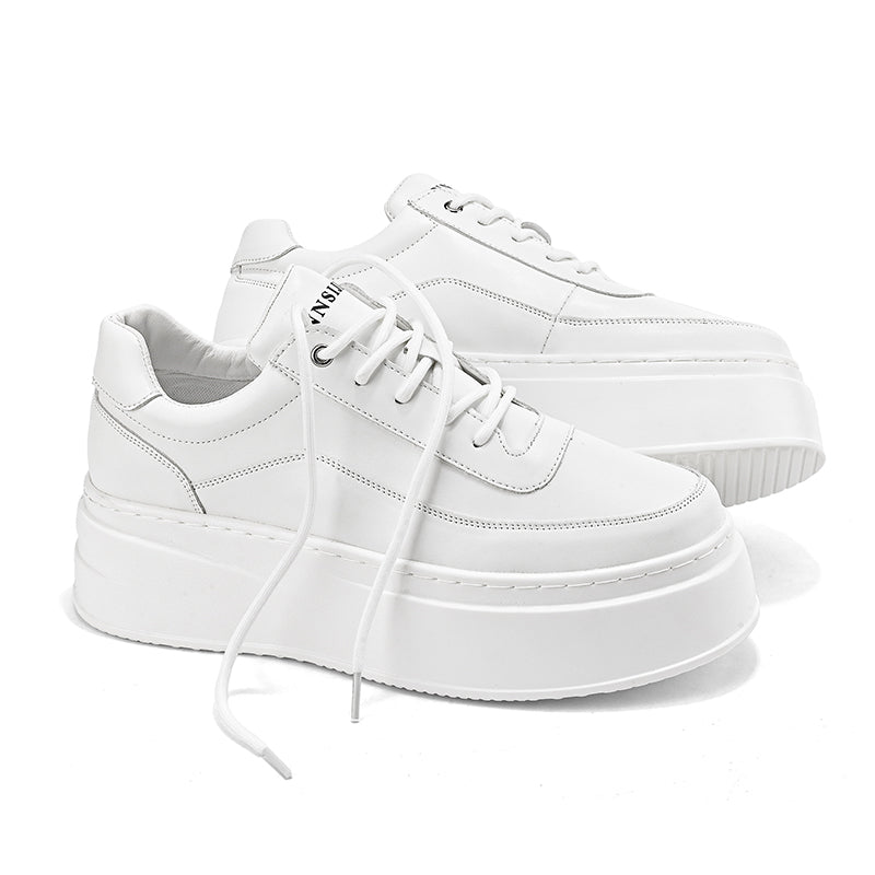 Women’s Minimal Platform Sneakers – Thick Sole White Casual Shoes Clean design. Elevated comfort.  Your everyday white sneakers — upgraded.