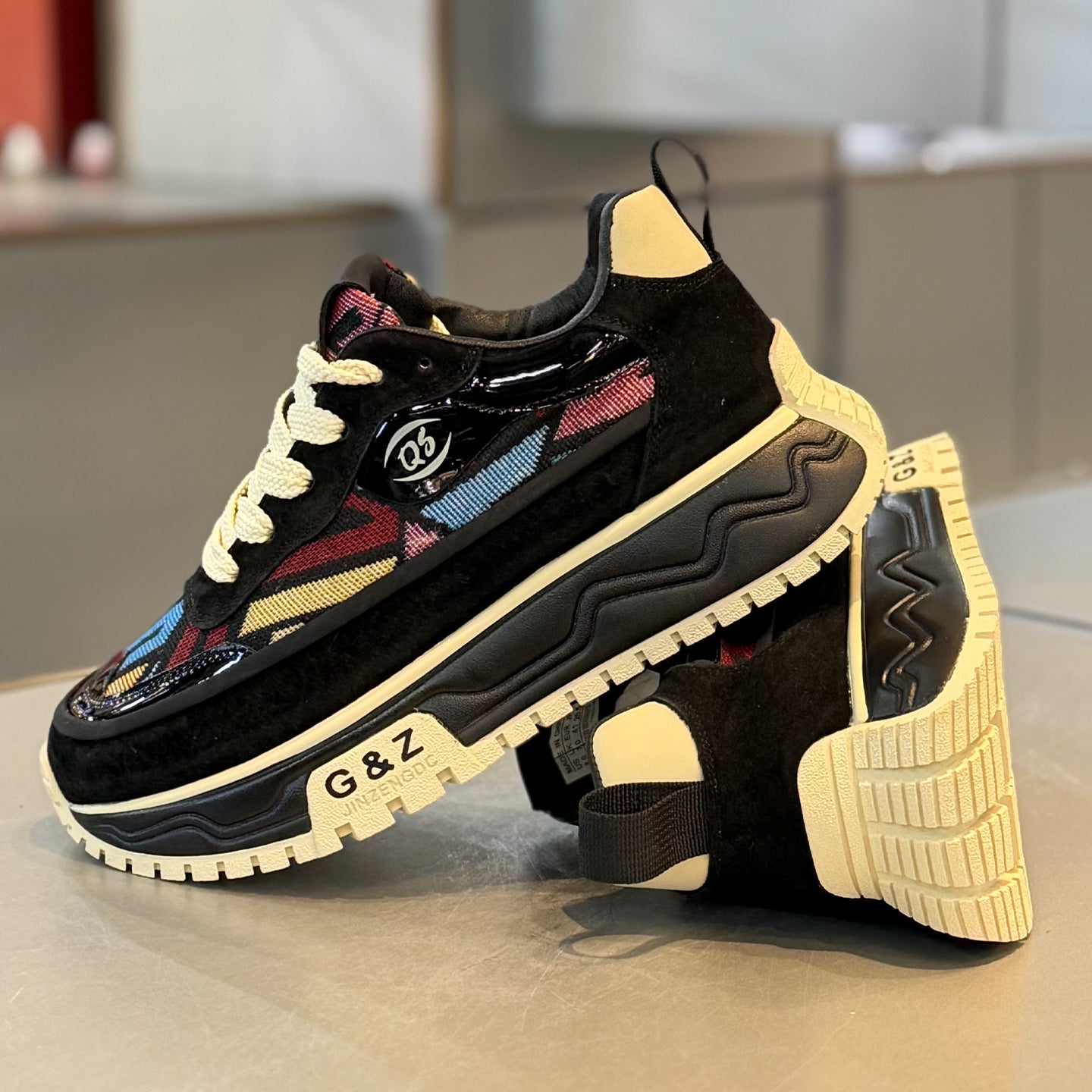 Fashion Chunky Sneakers for Men & Women – Retro Pattern Platform Casual Shoes with Thick Sole
