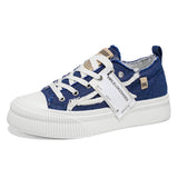 Women’s Platform Canvas Sneakers – Frayed Denim Style Casual Lace-Up Shoes