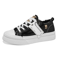 Women’s Platform Canvas Sneakers – Frayed Denim Style Casual Lace-Up Shoes