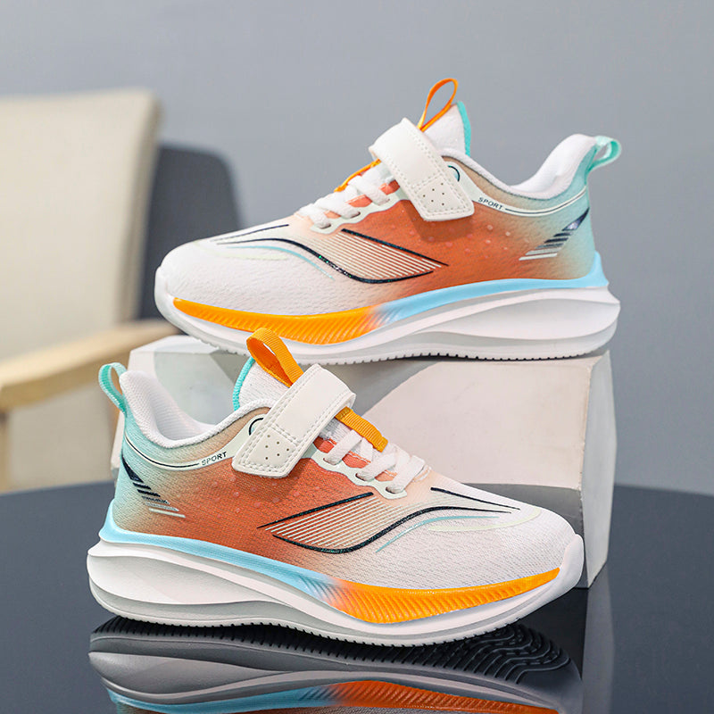Youth Lightweight Running Shoes – Breathable Cushioned Sneakers with Adjustable Velcro Strap