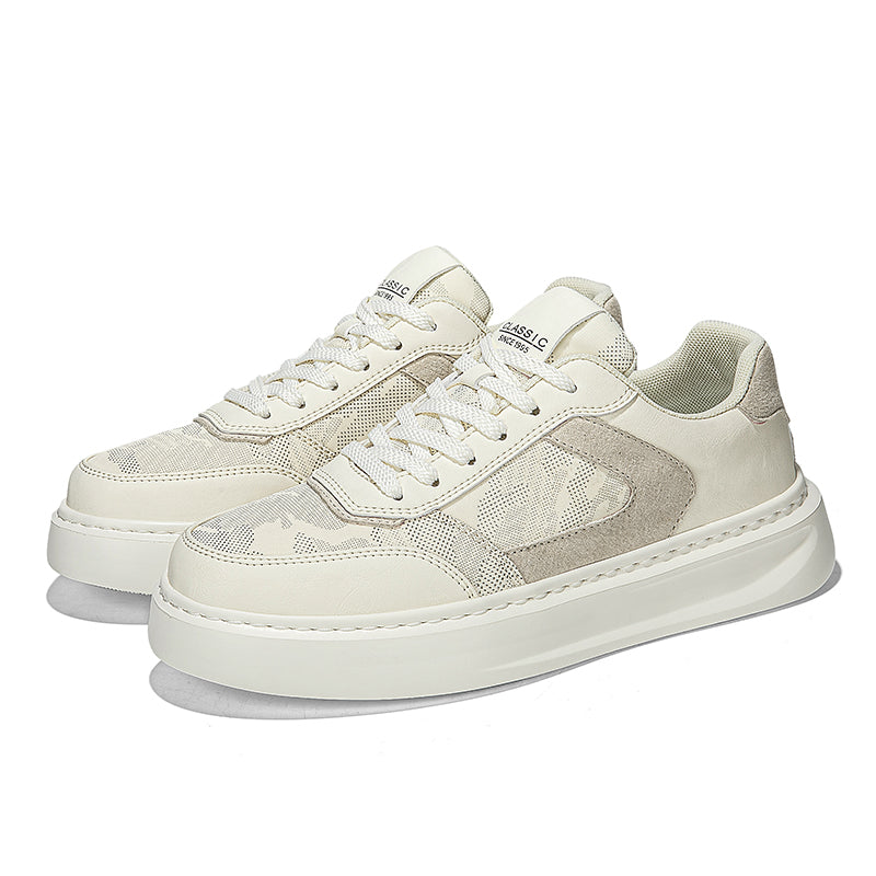 Classic Platform Sneakers – Premium Faux Leather & Textured Fabric Casual Shoes